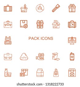 Editable 22 pack icons for web and mobile. Set of pack included icons line Suitcase, Package, Briefcase, Tongs, Gift, Recycling box, Backpack, d model, Bean bag on white background