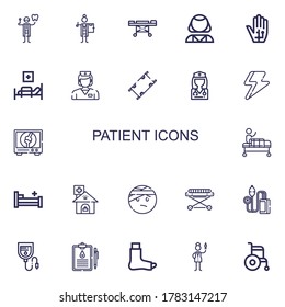 Editable 22 patient icons for web and mobile. Set of patient included icons line Dentist, Doctor, Stretcher, Psychologist, Radiography, Medical bed, Nurse on white background