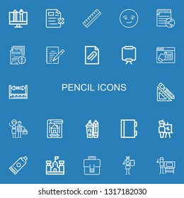 Editable 22 pencil icons for web and mobile. Set of pencil included icons line Graphic design, File, Ruler, Smart, Writing, Canvas, Design, Design tools, Graphic designer on blue background