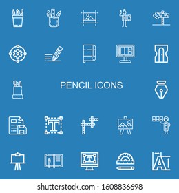 Editable 22 pencil icons for web and mobile. Set of pencil included icons line Pencil, case, Editing, Writing, Post, Design, Write, Notebook, Sharpener on blue background