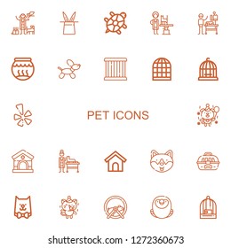 Editable 22 pet icons for web and mobile. Set of pet included icons line Veterinarian, Rabbit, Tortoise, Fishbowl, Dog, Cage, Bird cage, Yelp, Veterinary, Dog house on white background