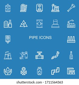 Editable 22 Pipe Icons For Web And Mobile. Set Of Pipe Included Icons Line Water, Harp, Heater, Oil, Vuvuzela, Factory, Water Heater, Nuclear Plant, Pipe, Ratchet On Blue Background