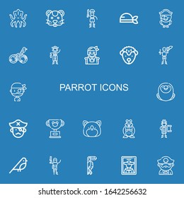 Editable 22 pirates icons for web and mobile. Set of parrot included icons line Kraken, Hamster, Pirate, Parrot, Bird, Hedgehog, Macaw, Pet, Toucan on blue background 