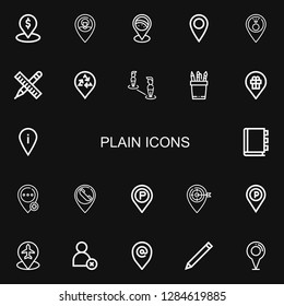 Editable 22 plain icons for web and mobile. Set of plain included icons line Placeholder, Pencil, Appointment book, Cancel on black background