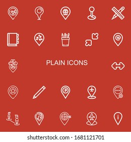 Editable 22 íconos simples para web y móvil. Conjunto de iconos sin formato línea Marcador de posición, Lápiz, libro de citas, Cambiar tamaño en fondo rojo