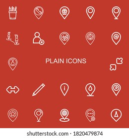Editable 22 íconos para web y móvil. Conjunto de iconos simples incluidos línea Lápiz, Marcador de posición, Cancelar, Redimensionar sobre fondo rojo