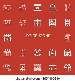 Editable 22 price icons for web and mobile. Set of price included icons line Tag, Gifts, Coding, Gift, Deal, Coupon, Discounts, Shop, Online shop, Price tag on red background