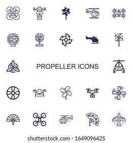 Editable 22 propeller icons for web and mobile. Set of propeller included icons line Drone, Windmill, Helicopter, Wall bracket, Fan, Propeller, Engine on white background