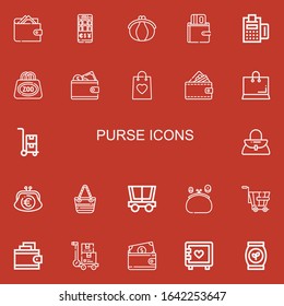 Editable 22 purse icons for web and mobile. Set of purse included icons line Wallet, Purse, Payment, Bag, Shopping, Trolley, Handbag, Hand bag, Strongbox on red background