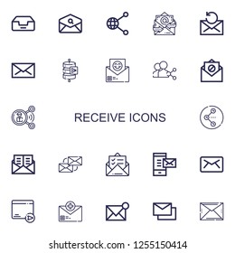 Editable 22 receive icons for web and mobile. Set of receive included icons line Inbox, Email, Share, Mail, Send data, Mails on white background