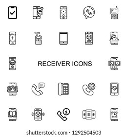 Editable 22 receiver icons for web and mobile. Set of receiver included icons line Smartphone, Phone call, Walkie talkie, Call, Phone, Telephone on white background