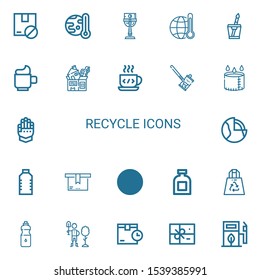 Editable 22 recycle icons for web and mobile. Set of recycle included icons line Package, Global warming, Cup, Water, Coffee cup, Soda can, Gauntlet, Geothermal on white background