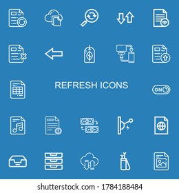 Editable 22 refresh icons for web and mobile. Set of refresh included icons line File, Reload, Transfer, Back, Recyclable, Sync, Switch on, Exchange, Switch on blue background
