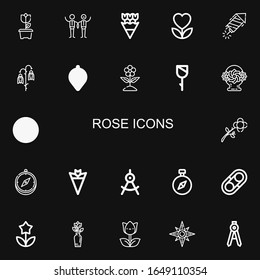 Bearbeitbare 22 Rose-Icons für Web und Mobile. Satz von Rose-Linien-Symbolen, einschließlich: Blume, Hochzeit, Blumen, Petard, Compass, Rose, Blumenkorb, Bouquet, Hugh, Tulip auf schwarzem Hintergrund