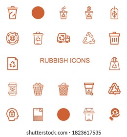 Editable 22 rubbish icons for web and mobile. Set of rubbish included icons line Recycling bin, Recycling, Recyclable, Trash bin, Garbage truck, Recycle, Trash on white background