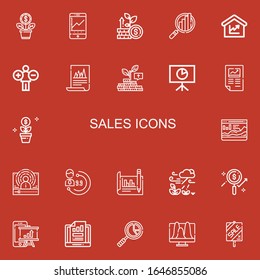 Editable 22 sales icons for web and mobile. Set of sales included icons line Growth, Visitor, Analytics, Amount, Influencer, Evaluation, Sale on red background