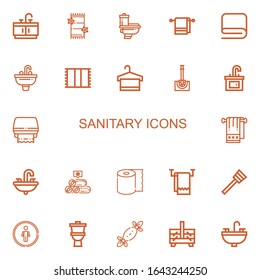 Editable 22 sanitary icons for web and mobile. Set of sanitary included icons line Bathroom, Towel, Toilet, Sink, Toilet brush, Toilet paper, Towels, Tissue on white background