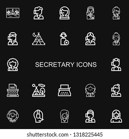 Editable 22 secretary icons for web and mobile. Set of secretary included icons line Tipi, Call center, Operator, Typewriter, Receptionist on black background