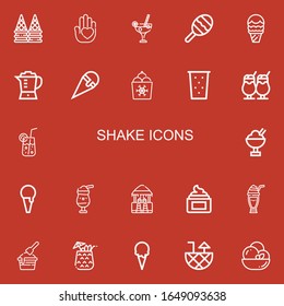 Editable 22 shake icons for web and mobile. Set of shake included icons line Ice cream, Hand, Cocktail, Maraca, Blender, Drink, Milkshake, Bar, Cream on red background