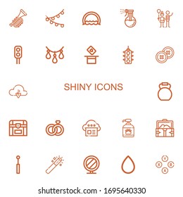 Editable 22 shiny icons for web and mobile. Set of shiny included icons line Trumpet, Light, Ring, Washing, Balloon, Traffic light, Necklace, Magic, Button on white background