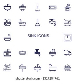 Editable 22 sink icons for web and mobile. Set of sink included icons line Sink, Plunger, Bath, Bathtub, Water tap, Bathroom, Faucet, Plumber on white background