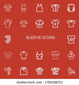 Editable 22 sleeve icons for web and mobile. Set of sleeve included icons line Shirt, Sleeveless shirt, Sleeveless, Sweatshirt, Polo shirt, Juventus, Tshirt on red background