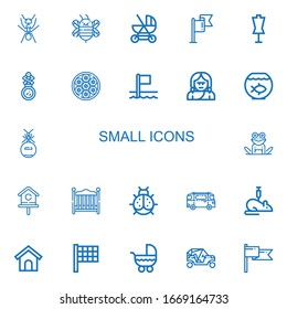 Editable 22 small icons for web and mobile. Set of small included icons line Ant, Bee, Baby carriage, Flag, Dummy, Mirror, Baozi, Flags, Troglodyte, Fish bowl on white background