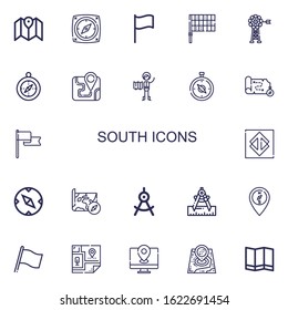 Editable 22 south icons for web and mobile. Set of south included icons line Map, Compass, Flag, Vane, Explorer, Sao paulo on white background