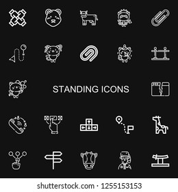 Editable 22 standing icons for web and mobile. Set of standing included icons line United, Polar bear, Cow, Kitty, Paper clip, Direction, Queue, Split, Choice on black background