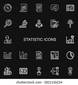 Bearbeitbare 22 Statistiksymbole für Web und Mobile. Satz statistischer Inbegriffen Symbole Zeile Statistiken, Analytik, Statistik, Diagramm, Wachstum, Graph-Balken, Linie-Diagramm, Graph auf schwarzem Hintergrund