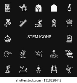 Editable 22 stem icons for web and mobile. Set of stem included icons line Plant, Watering can, Root, Sprout, Dna, Albatross on black background