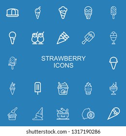 Editable 22 strawberry icons for web and mobile. Set of strawberry included icons line Sponge cake, Ice cream, Fruit, Kiwi on blue background