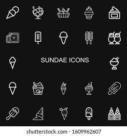 Editable 22 sundae icons for web and mobile. Set of sundae included icons line Ice cream, Cream on black background