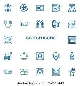 Editable 22 switch icons for web and mobile. Set of switch included icons line Layers, Power, Voltmeter, Sliders, Plug, Switch on, Electricity, Wire, Socket on white background
