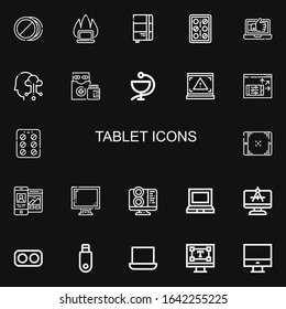 Editable 22 tablet icons for web and mobile. Set of tablet included icons line Pills, Laptop, Sketchbook, Cloud computing, Medicines, Medicine, Screen, Contraceptive pills on black background