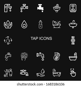 Editable 22 iconos de punteo para web y móvil. Juego de punteo incluido iconos línea Tap, Faucet, Sink, Calefacción, Agua, Bañera, Pipes, Agua Salvar Agua, Toque sobre fondo negro