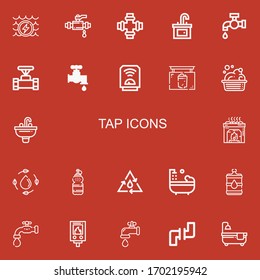 Editable 22 iconos de punteo para web y móvil. Conjunto de punteo incluido íconos línea Agua, Tubo, Tapón, Calefacción, Pub, Lavabo, Bañera, Calefactor de agua, Agua sobre fondo rojo