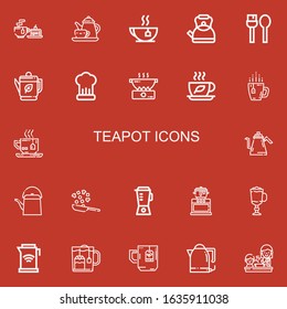 Editable 22 teapot icons for web and mobile. Set of teapot included icons line Tea, Kettle, Utensils, Cooking, Teapot, Blender, Cappuccino on red background