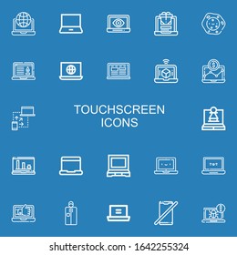 Editable 22 touchscreen icons for web and mobile. Set of touchscreen included icons line Laptop, Cell, Portable, No phone on blue background