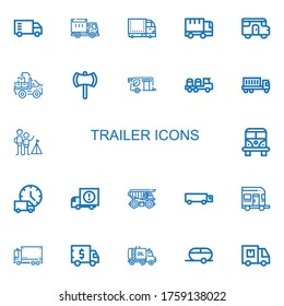 Bearbeitbar 22 Trailer Icons für Web und Mobile. Anhänger inklusive Ikonen Reihe LKW, LKW, Caravan, Ax, Anhänger, Camping, Van, Lieferwagen, Lastwagen auf weißem Hintergrund