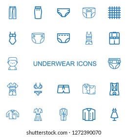 Editable 22 underwear icons for web and mobile. Set of underwear included icons line Trousers, Skirt, Diaper, Cloth, Swimsuit, Clothes, Boxer, Bikini, Shorts on white background