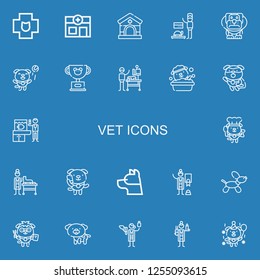 Editable 22 vet icons for web and mobile. Set of vet included icons line Veterinary, Veterinarian, Dog, Pet on blue background