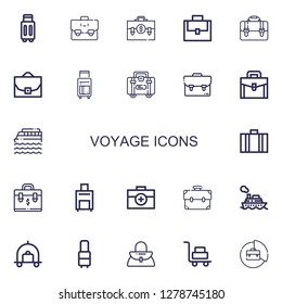 Editable 22 voyage icons for web and mobile. Set of voyage included icons line Suitcase, Briefcase, Case, Cruise, Luggage, Handbag on white background