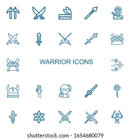 Editable 22 iconos guerreros para web y móvil. Conjunto de guerreros incluidos iconos línea Kusarigama, Saber, Headdress, Spear, Ninja, Swords, Sword, Spears, Shogun sobre fondo blanco