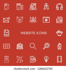 Editable 22 website icons for web and mobile. Set of website included icons line Health, Cigarette, Cash register, Hand, Headphones, Email, Bear, Group, Browser on red background