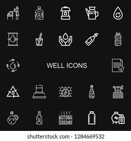 Editable 22 well icons for web and mobile. Set of well included icons line Water, Oil, Well, Done, Spirits, Jacuzzi on black background