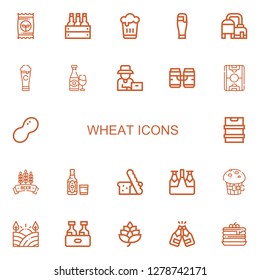 Editable 22 wheat icons for web and mobile. Set of wheat included icons line Seed, Beer, Farmer, Field, Peanut, Bread, Muffin, Hop, Pancakes on white background