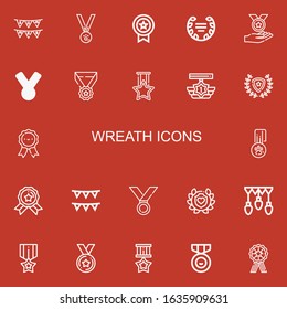 Editable 22 wreath icons for web and mobile. Set of wreath included icons line Garlands, Medals, Medal, Laurel, Winner on red background