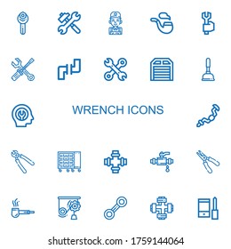 Bearbeitbar 22 Schlüssel Symbole für Web und Mobile. Set mit inkludierten Symbolen Zeile Wschlüssel, Werkzeuge, Mechanik, Rohre, Spanner, Wartung, Rohre, Garage, Plunger auf weißem Hintergrund