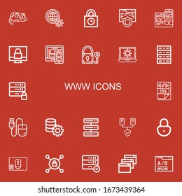 Editable 22 iconos www para web y móvil. Conjunto de www incluye iconos línea Mouse, Internet, Padlocks, sitio web, Responsive, Padlock, Lograr, Servidor, Css, Servidores en segundo plano